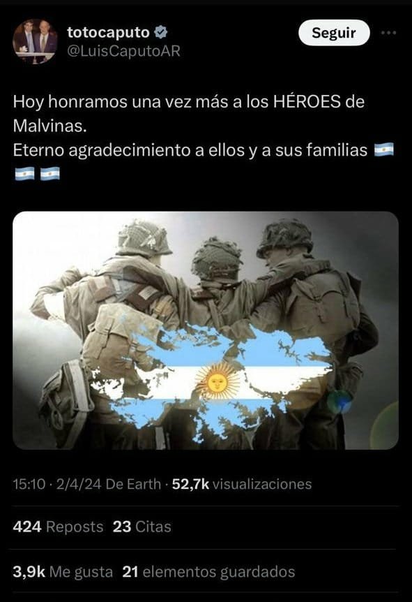 El mensaje original de Luis "Toto" Caputo por el Día de Malvinas.